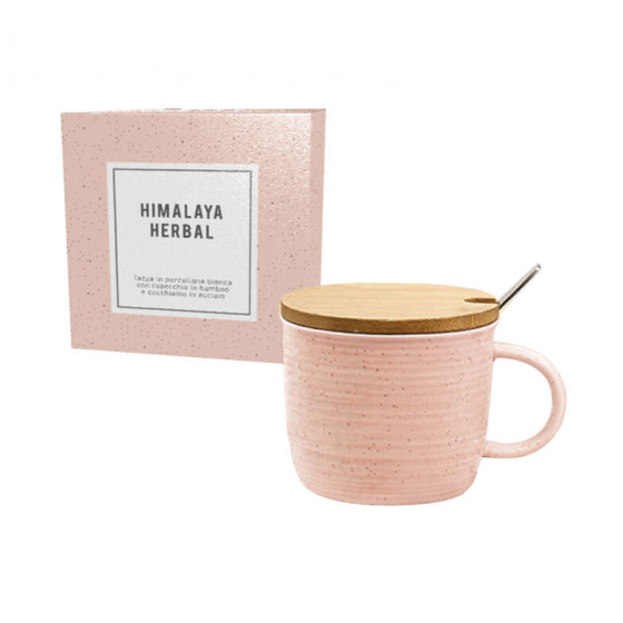 Mug Rosa con cucchiaino e coperchio 300ml