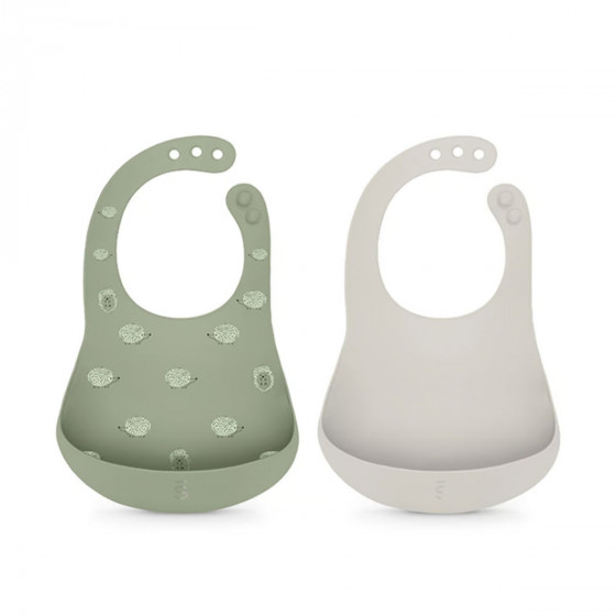 BAVAGLINI Suavinex Selection Soft & Flexible Silicone Bib Green & Grey +4m x2